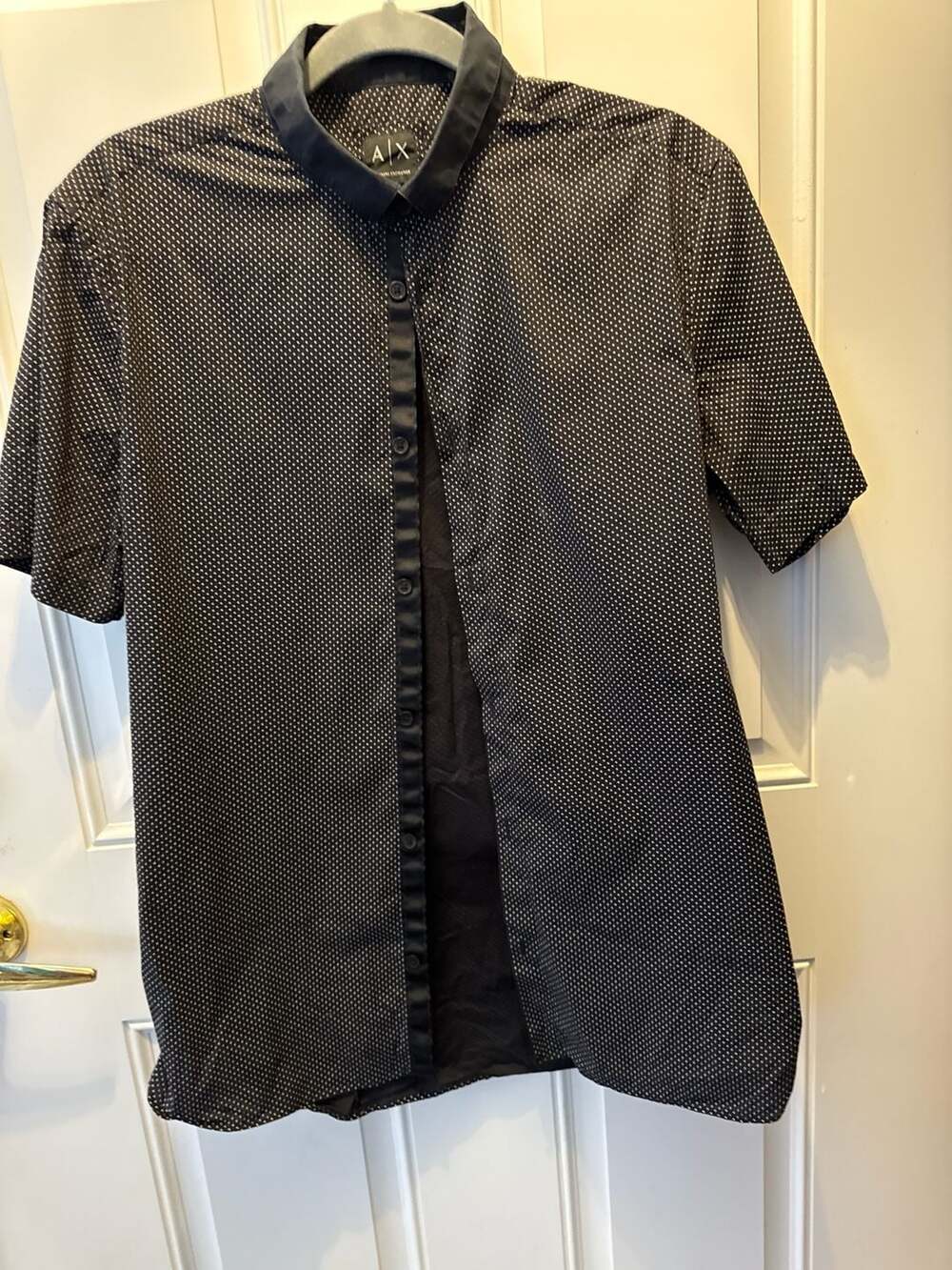 Armani Exchange Men's Short Sleeve Slim Fit Micro Dot Print Button Down Shirt